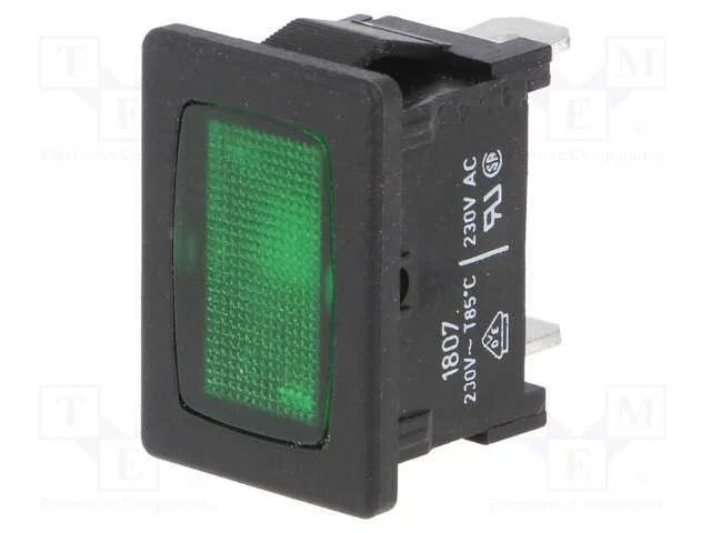 Luz Indicadora: com L&acirc;mpada de N&eacute;on, Plana, Verde, 230vac, Trava