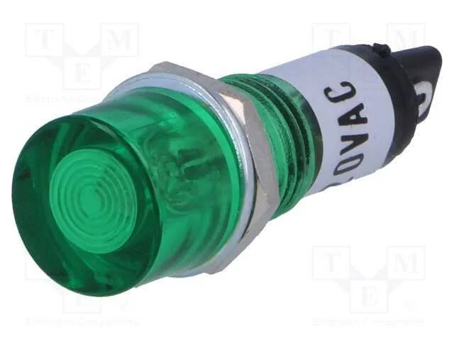 Luz Indicadora: com L&acirc;mpada de N&eacute;on, Plana, Verde, 230vac, Ip20