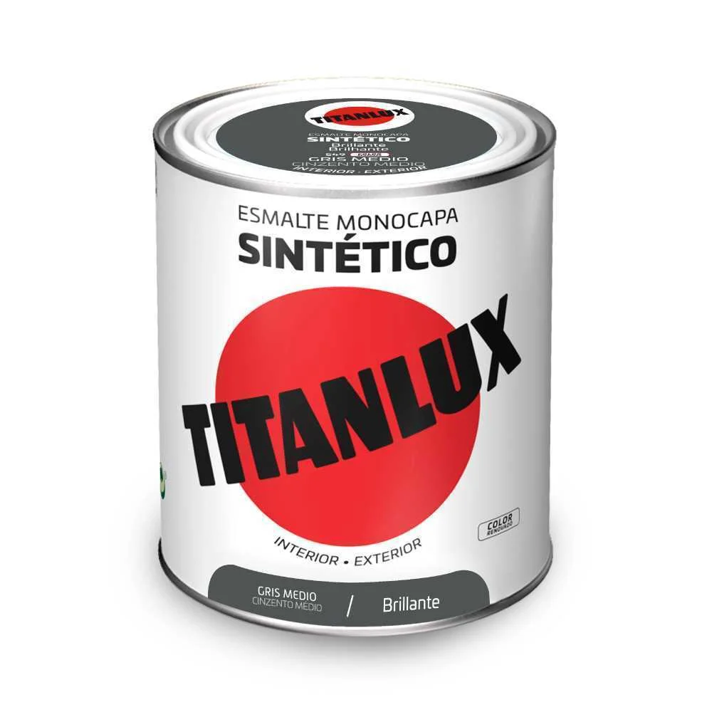Esmalte Sint&eacute;tico Monocapa Brilhante Cinzento M&eacute;dio 750ml Titanlux 5808971