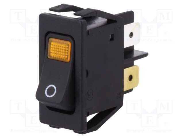 Rocker, Dpst, Pos: 2, On-Off, 16a/250vac, Preto, Ip40, L&acirc;mpada, 230v