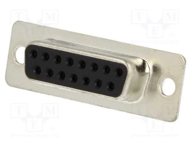 D-Sub, PIN: 15, ficha, f&ecirc;mea, com cabo, solda, pr.