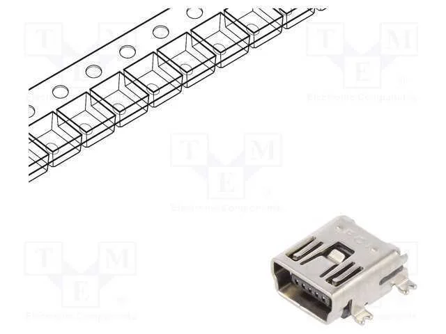 Tomada, USB B mini, para PCB, SMT,THT, PIN: 5, ho.