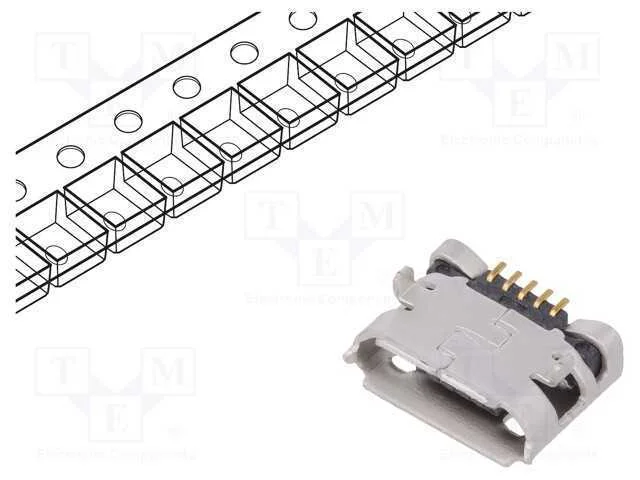 Tomada, Usb B Micro, para Pcb, Smt,Tht, Pin: 5, Horizontais, Preta