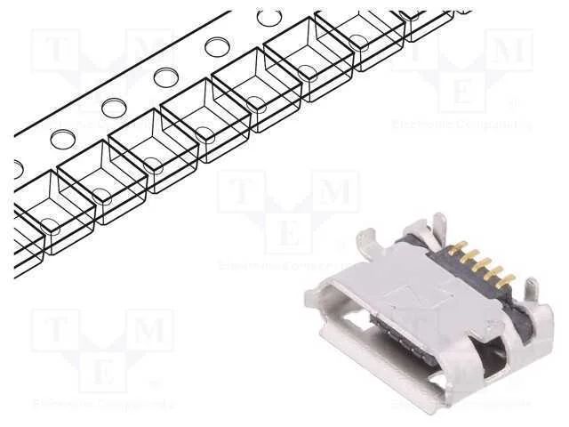 Tomada, USB B micro, para PCB, SMT,THT, PIN: 5, h.