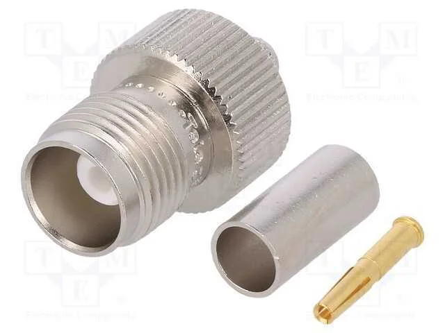 Conector: TNC; ficha; f&ecirc;mea; simples; 50O; cerrar; com cabo; dourado