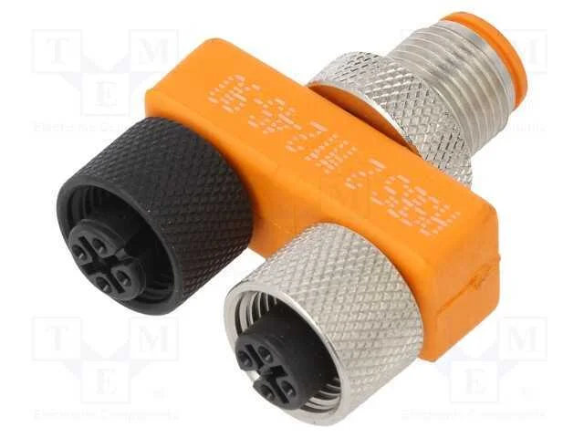 T- conector, macho M12,f&ecirc;mea M12 x2, PIN: 4, IP67.