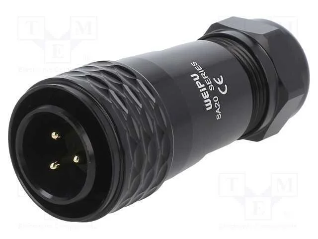 Ficha, SA20, macho, PIN: 3, IP67, 8&divide;12mm, 25A, so.