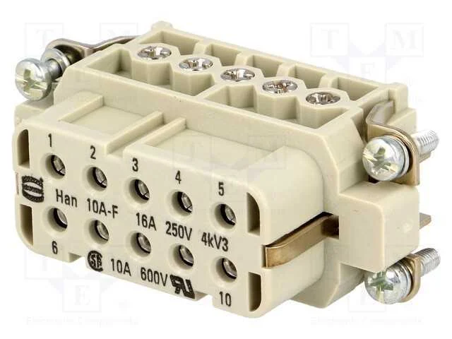Conector: HDC, f&ecirc;mea, Han A, PIN: 10, 10+PE, tama.