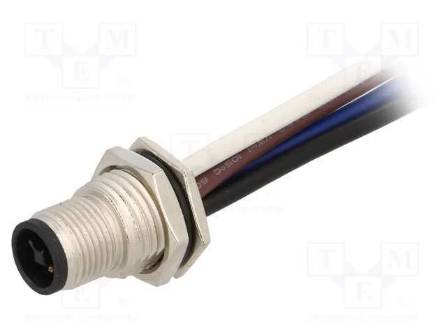 Tomada, M12, Pin: 4, Macho, C&oacute;digo T-Power, Fios, Ip67, 12a, 1,5mm2