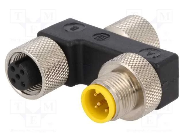 T- Conector, Macho M12,F&ecirc;mea M12 X2, Pin: 5, Y