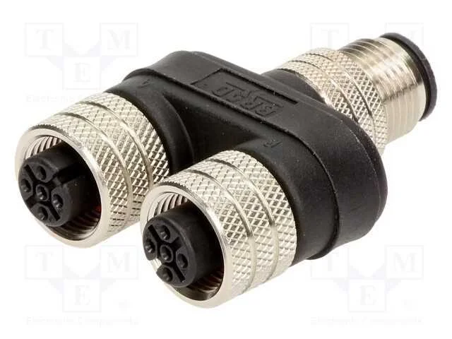 T- Conector, Macho M12,F&ecirc;mea M12 X2, Pin: 5, Ip67, Y, 4a, 30v