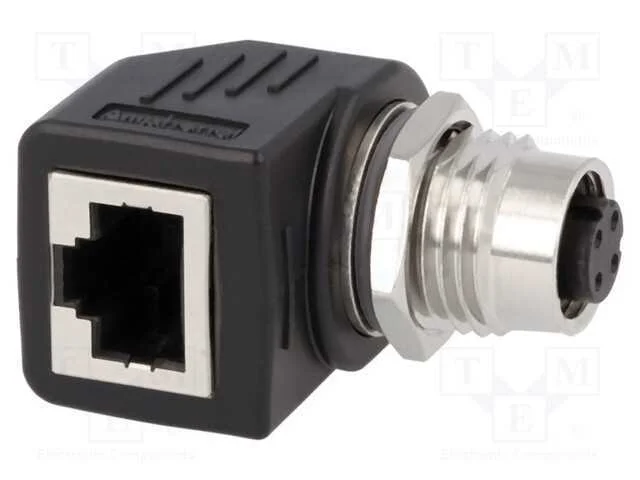 Adaptador, f&ecirc;mea M12,RJ45 tomada, c&oacute;digo D-Ethern.