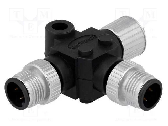 T- Conector, Tomada F&ecirc;mea M12,M12 Macho X2, Pin: 4, Ip68, T