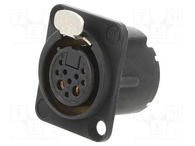 8+2 Pole Female D-Size Receptacle, Black Chrome Metal