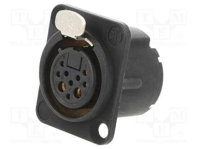 8+2 Pole Female D-Size Receptacle, Black Chrome Metal