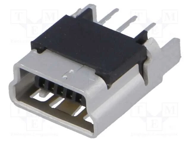 Tomada, USB B mini, para PCB, THT, PIN: 5, simples