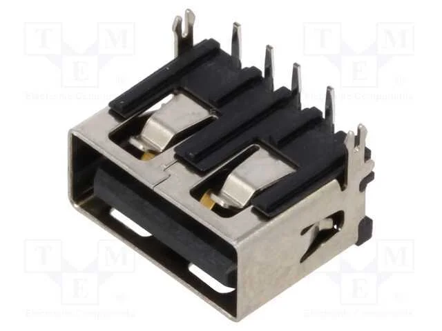 Tomada, USB A, THT, PIN: 4, angulares 90, curtos,.