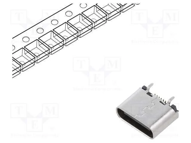 Tomada, Usb C, Smt, Pin: 16, Verticais, Top Board Mount, Usb 2.0, 5a