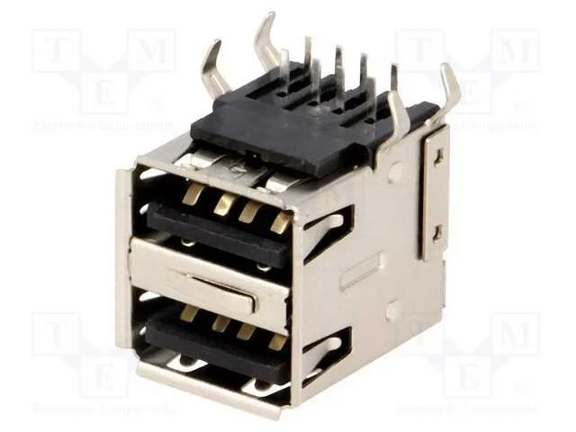 Tomada, USB A, THT, angulares 90, duplas