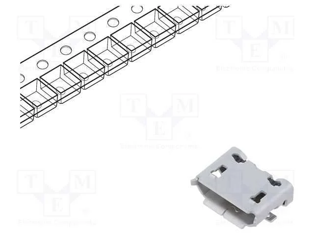 Tomada, USB B micro, ZX, para PCB, SMT, PIN: 5, h.