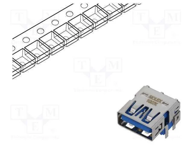 Conector: Usb A, Pin: 9, Tht, Angulares 90&deg;, Cobertura: Dourado