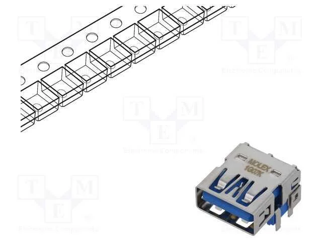 Conector: Usb A, Pin: 9, Tht, Angulares 90&deg;, Cobertura: Dourado
