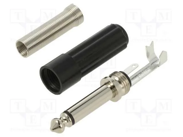 Conector: Jack 6,3mm, Ficha, Macho, Simples, Carca&ccedil;a: Preto