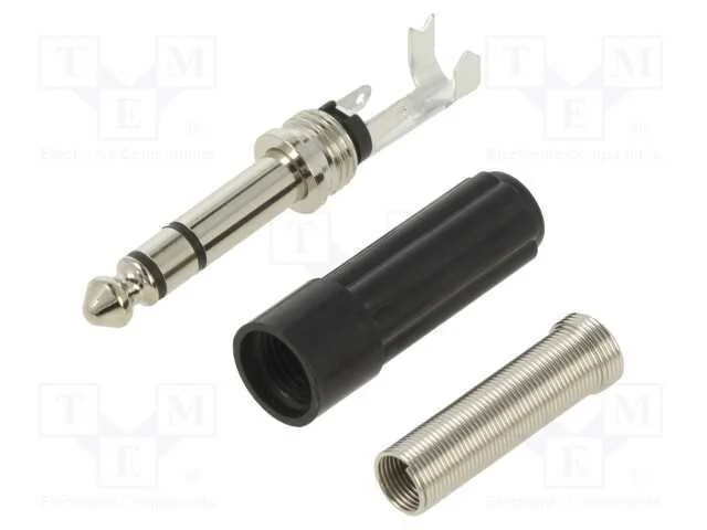 Conector: Jack 6,3mm, Ficha, Macho, Simples, Carca&ccedil;a: Preto