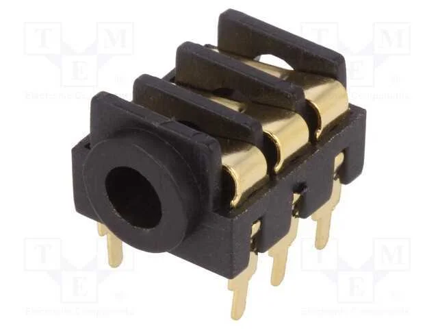 Tomada, Jack 3,5mm, F&ecirc;mea, Stereo, Faixas: 3, Tht, Dourado