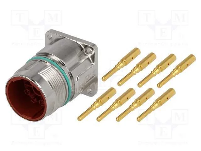 Conector: M23, Tomada, Pin: 8(4+4), Macho, Cerrar, Simples, Dourado
