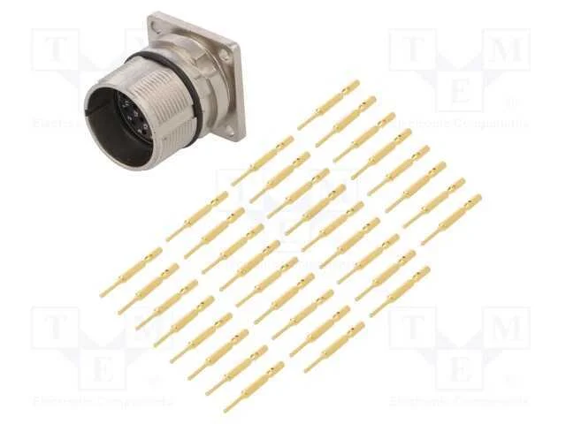 Conector: M23, Tomada, Pin: 17, Macho, Cerrar, Simples, 9a, Dourado