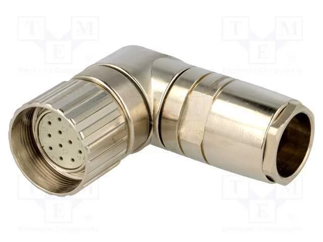 Conector: M23, Ficha, Pin: 12, F&ecirc;mea, Solda, com Cabo, Angulares 90