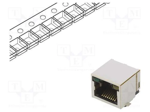 Tomada, Rj45, Pin: 8, Dourado, Sistema: 8p8c, para Pcb, Smt