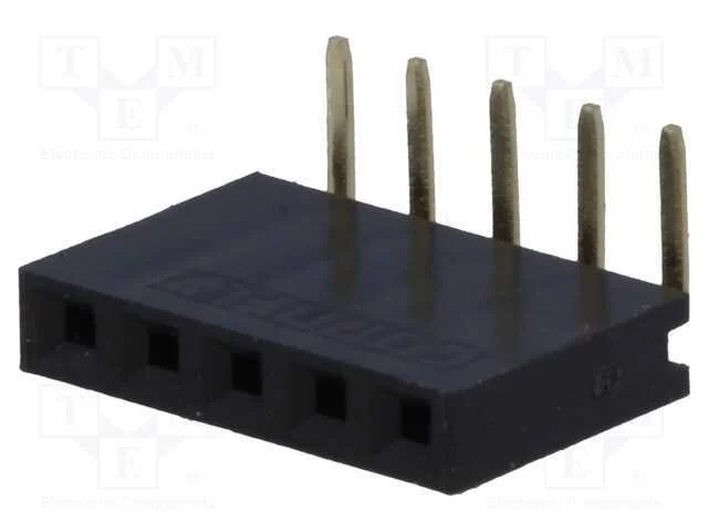 Tomada, Pinos, F&ecirc;mea, Pin: 5, Angulares 90, 2,54mm, Tht, 1x5, L3,2mm