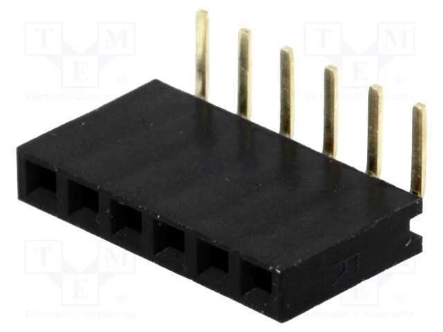 Tomada, Pinos, F&ecirc;mea, Pin: 6, Angulares 90, 2,54mm, Tht, 1x6, L3,2mm