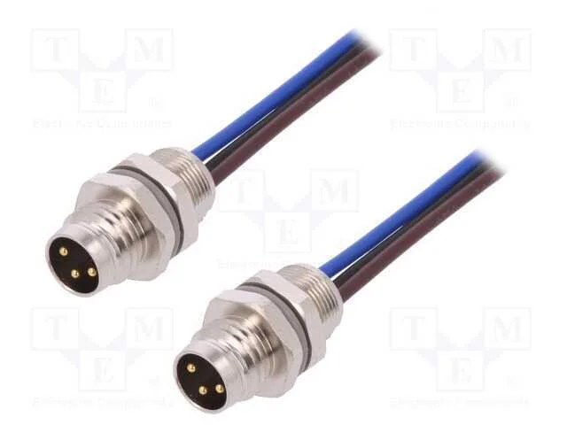 Conector: M8, 0,2m, Macho, Pin: 3, para Painel,Porca de Tr&aacute;s, Ip67