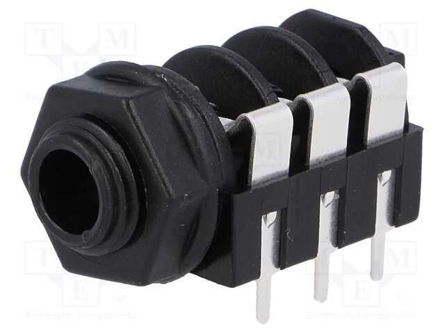 Tomada, Jack 6,3mm, f&ecirc;mea, stereo, faixas: 3, ang.