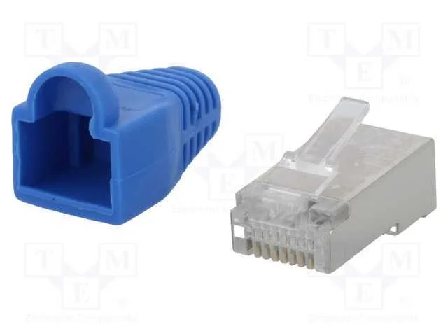 Ficha, Rj45, Pin: 8, Cat: 5e, Blindadas,Com Protetor, Dourado, Azul