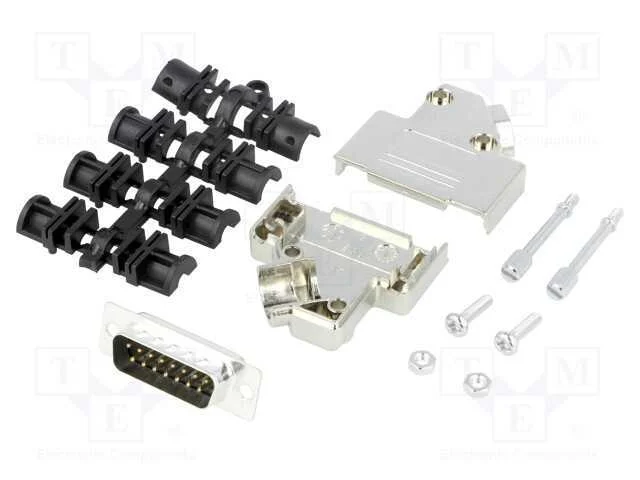 D-Sub, PIN: 15, ficha, macho, angulares 45, solda.
