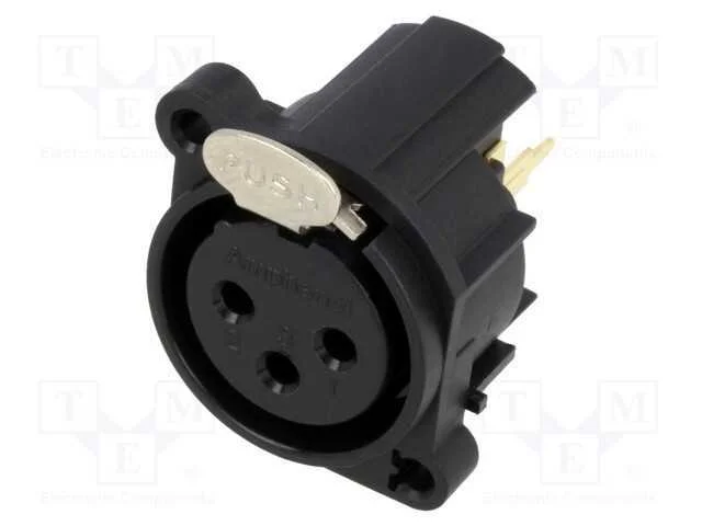 Tomada, XLR, f&ecirc;mea, PIN: 3, simples, com o bot&atilde;o,.