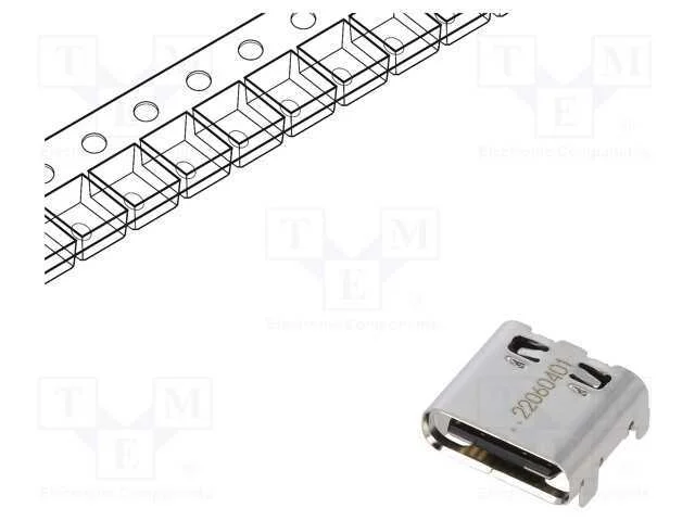 Conector: Usb C, Pin: 24, Smt, Horizontais, Tomada, para Pcb, 5a