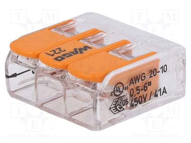 Conector R&aacute;pido, 221, Aperto de Molas, 0,5&divide;6mm2, 450v, 41a