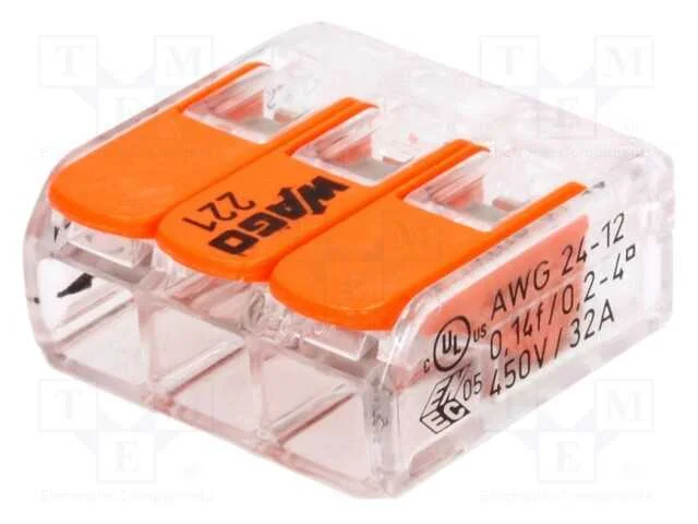 Conector r&aacute;pido, 221, aperto de molas, 0,2&divide;4mm2, .