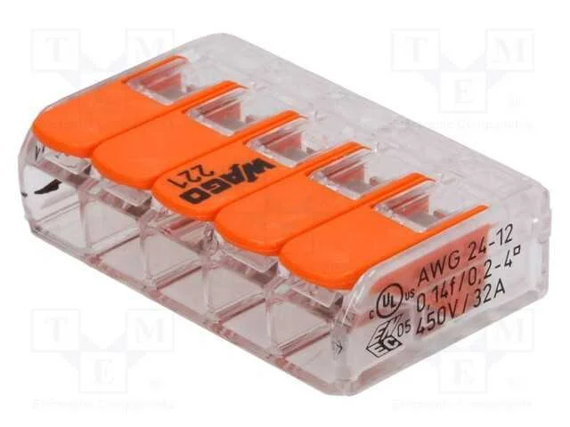 Conector r&aacute;pido, 221, aperto de molas, 0,2&divide;4mm2, .