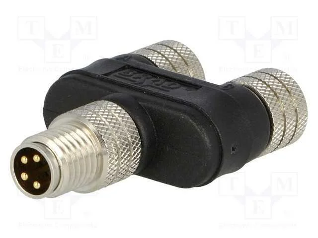 T- Conector, M8 Macho,M8 F&ecirc;mea X2, Pin: 4, Y, 3a, Ip68, 60v