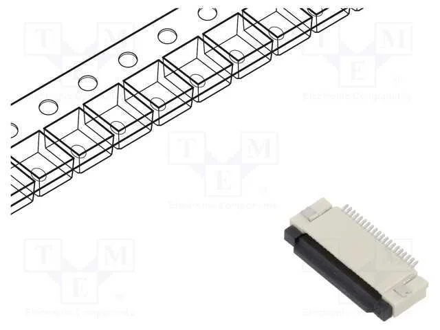 Conector: Ffc/Fpc, Horizontais, Pin: 20, Zif, Smt, 50v, 0,4a, Mat: Lcp