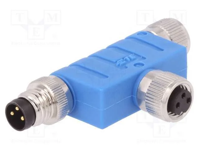 T- conector, M8 macho,M8 f&ecirc;mea x2, PIN: 3, T, IP6.