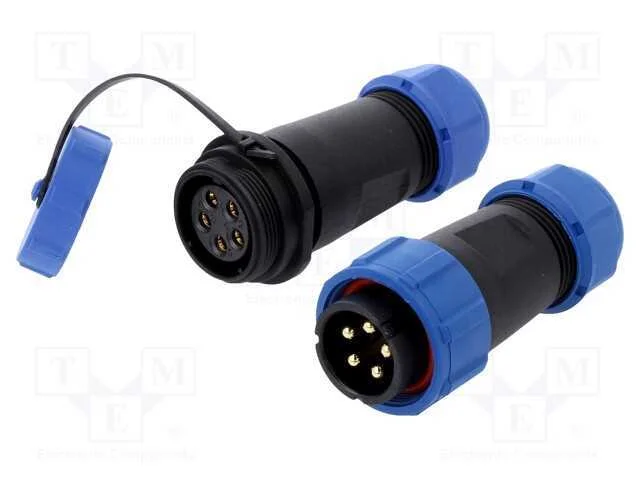 Conector: redondos, macho + f&ecirc;mea, PIN: 5, 3A, IP.