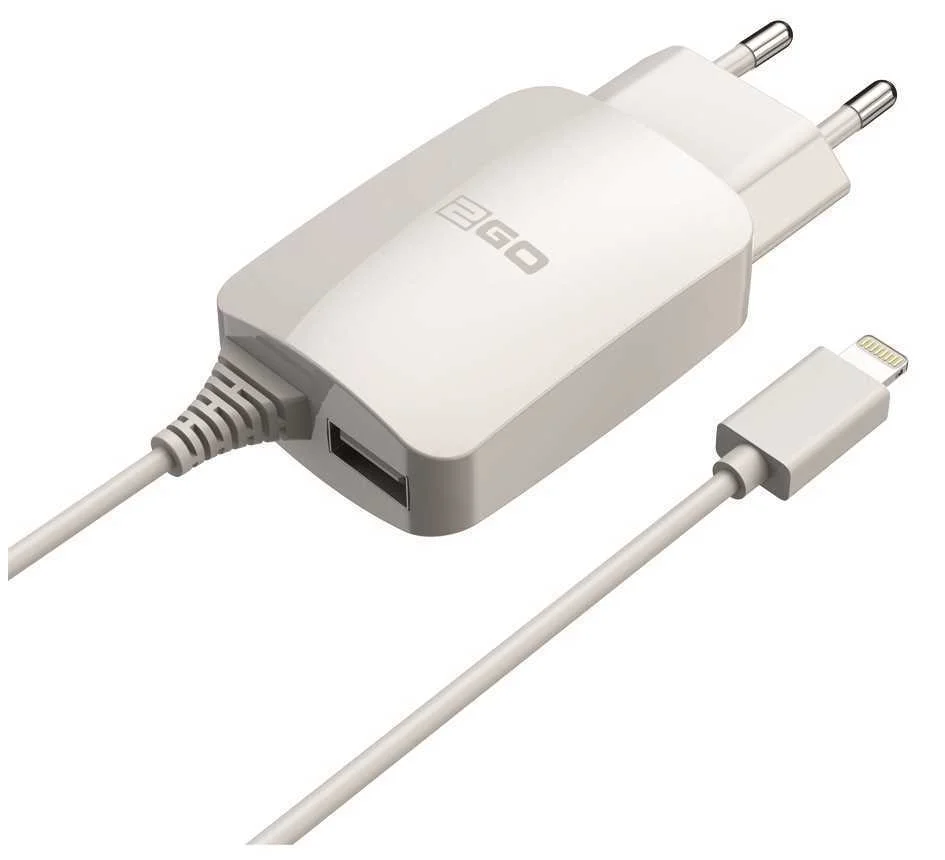 2go Usb-Netz-Ladeger&auml;t Duo Lightning + 1x Usb 1,4m  Wei&szlig;