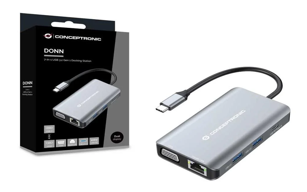 Conceptronic Dock Usb-C->hdmi,Vga,Gbe,3xusb3.0,100wpd 0.25m